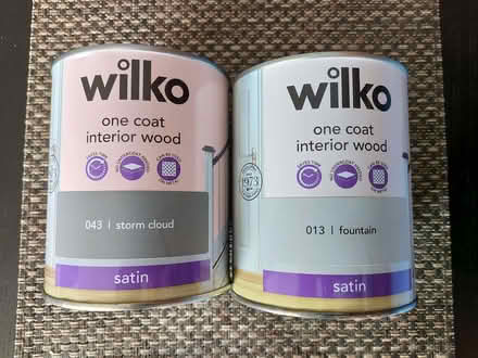 Photo of free 2 x 750ml Tins of Grey Wilkos Wood Paint (Morley Green SK9) #1