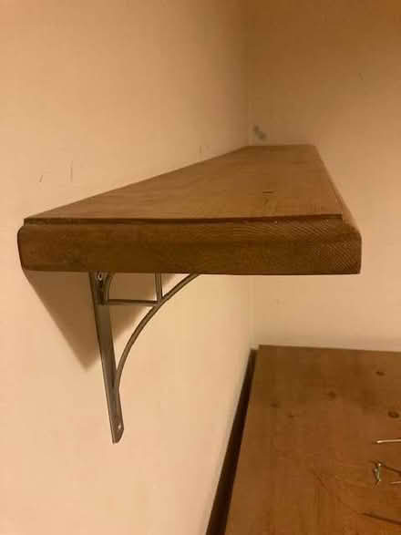 Photo of free Shaped pine bookshelf with wall supports (Wilmslow SK9) #1