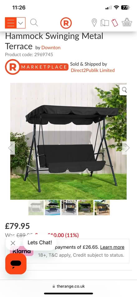 Photo of Canvas cover for three seater chair/swing (Moulton Leys) #2