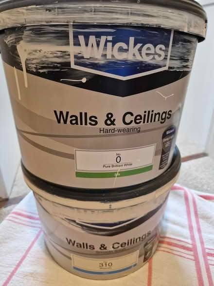 Photo of free 2x used 10 Litre tubs of paint (Baldock, Clothall Common SG7) #1