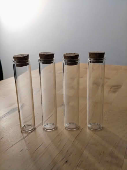 Photo of free 4 glass test tubes with cork stoppers (Barons Court W14) #1