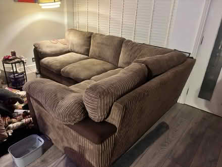 Photo of free Brown cord corner sofa (MK45) #4