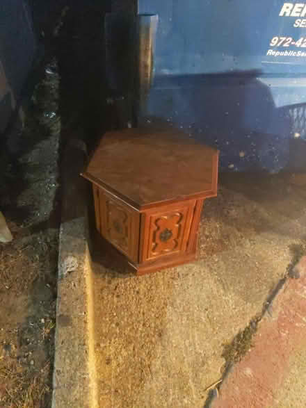 Photo of free Hexagonal table with storage (Carrollton, Josey @Frankford) #1