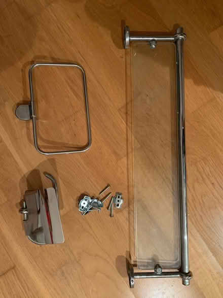 Photo of free Bathroom chrome set glass shelf, toilet holder, towel holder (Wootton OX13) #1