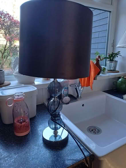 Photo of free Lamp with grey shade (LS16 Ireland wood) #1