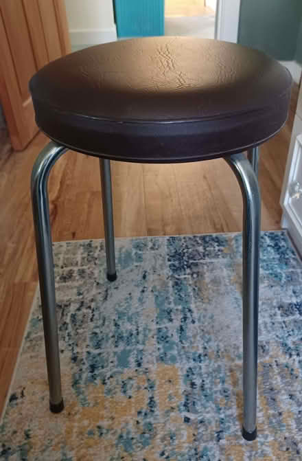 Photo of free Brown faux leather 3 silver legged stool in good condition. (Kenilworth CV8) #2
