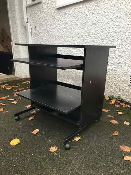 Photo of free Black three shelved computer desk or just a desk on castors (Arnside LA5) #2