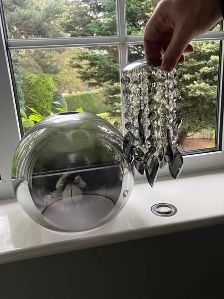 Photo of free Smoked glass globe light with decorative crystal interior (Willaston CW5) #1