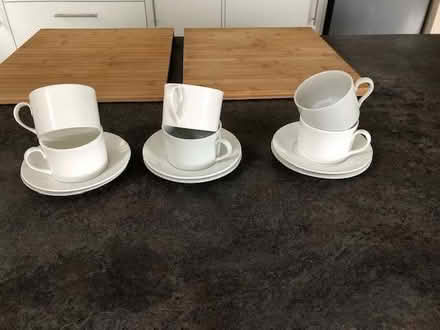 Photo of free Six plain white cups and saucers (Stoke St Milborough SY8) #1