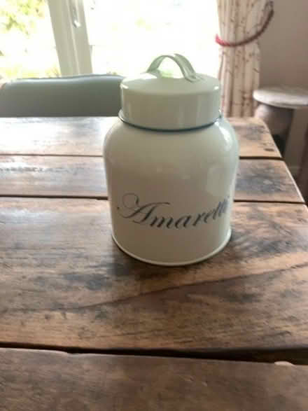 Photo of free Enamel metal blue & cream storage tin (Colwall Stone WR13) #1