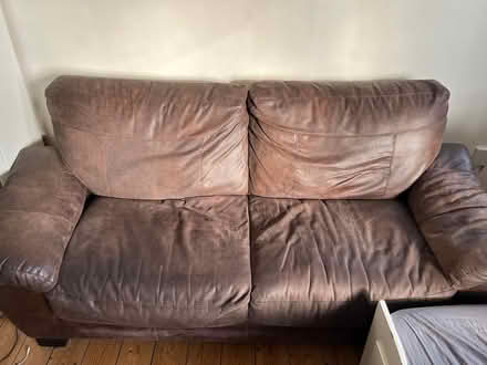 Photo of free Brown leather sofa (Bow E3) #1