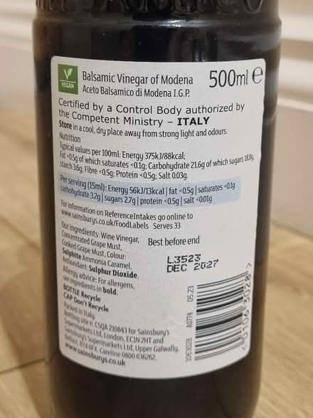 Photo of free Balsamic Vinegar Unopened (Bengeo SG14) #3