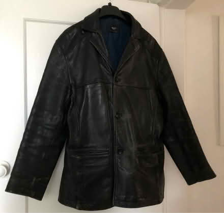 Photo of free mens next black leather jacket med (L17 Aigburth) #1