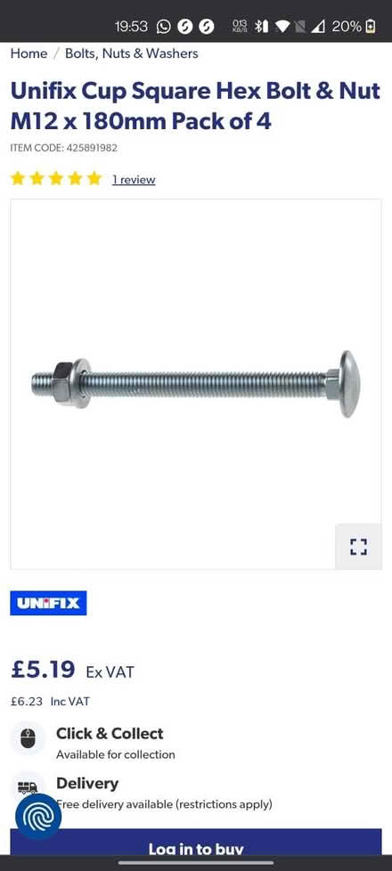 Photo of free M12 x 180mm Bolt and Nut set (SE24) #1
