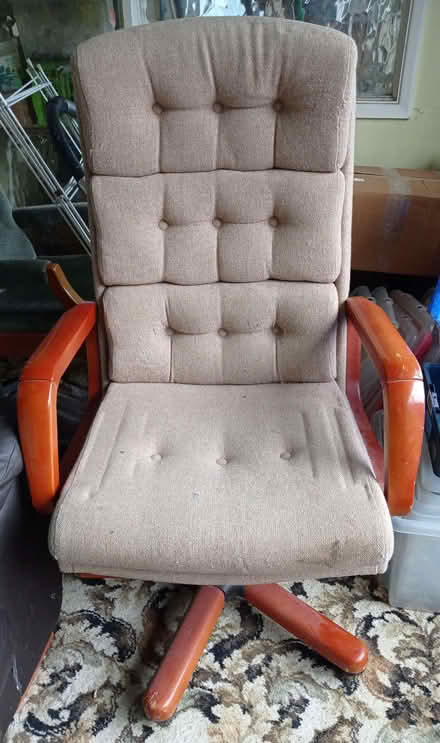 Photo of free Beige fabric & wood swivel chair (Hollingbury BN1) #1