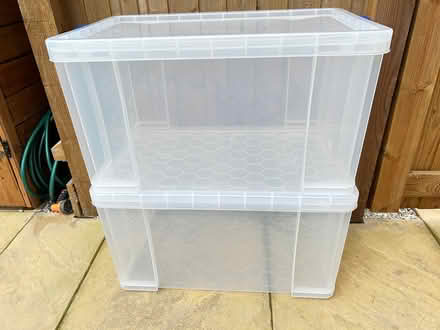 Photo of free Three 84L plastic storage boxes (Stapleford NG9) #1