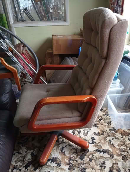 Photo of free Beige fabric & wood swivel chair (Hollingbury BN1) #2