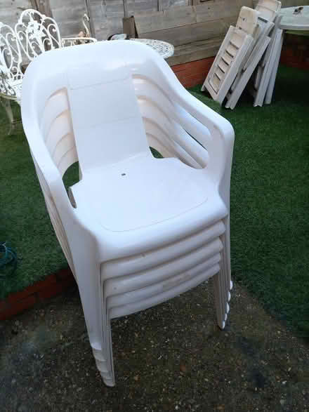 Photo of free White plastic garden chairs (Oxlease AL10) #1