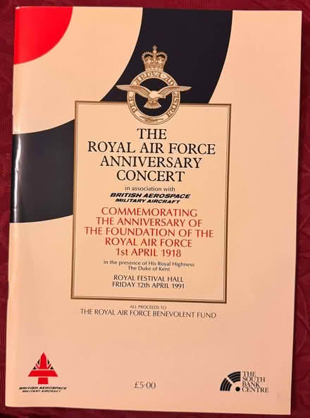 Photo of free Brochure/Programme - RAF Anniversary Concert, 12 April 1991 (Radbrook Green SY3) #1