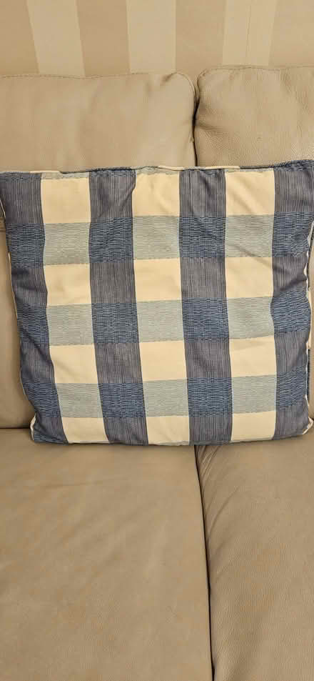 Photo of free Blue checked cushion. (Slyne-with-Hest LA2) #1