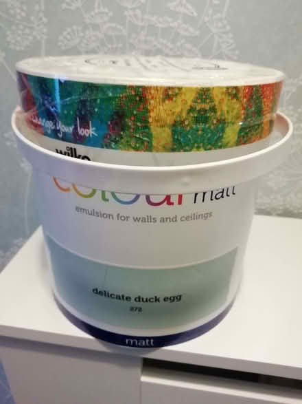 Photo of free 2.5 L tin of delicate duck egg matt paint (Chigwell IG7) #1