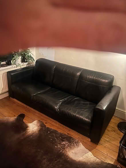 Photo of free Black 3 seater leather sofa s12 (Gleedless (S12)) #1