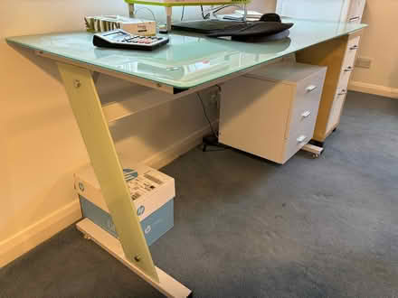 Photo of free Glass top desk and side pedestal (Marsworth HP23) #3