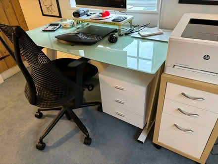 Photo of free Glass top desk and side pedestal (Marsworth HP23) #1