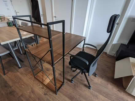 Photo of free Wood and Metal Desk with Shelves (RG30 2PG) #1