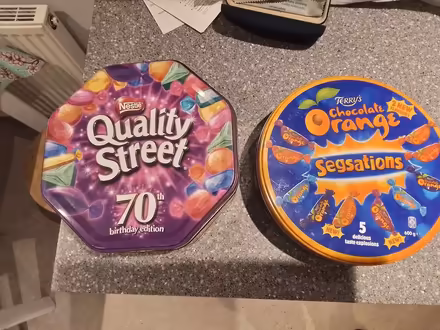 Photo of free Quality Street & Terry's Chocolate Orange tins (North Town SL6) #1