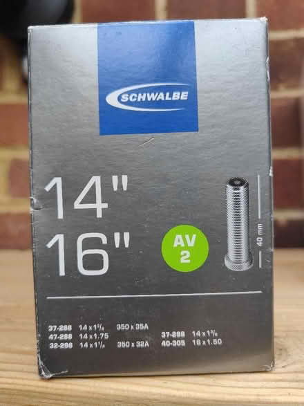 Photo of free New bike tyre tube 14/16 inch (Woodley RG6) #1