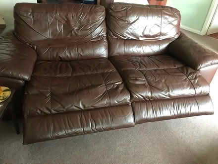 Photo of free Leather 3 seat reclining sofa (Sudbury CO10 1LX) #2