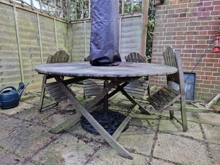 Photo of free Large hardwood outdoor dining table and chairs (Epping Green CM16) #2