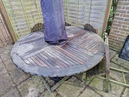 Photo of free Large hardwood outdoor dining table and chairs (Epping Green CM16) #1