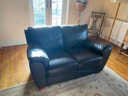 Photo of free 3 seater & 2 seater brown leather sofas plus foot stool (Cregrina LD1) #2