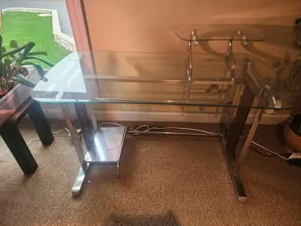 Photo of free Art Deco Desk, glass, chrome, wood (23515 n Spring Drive 60010) #1