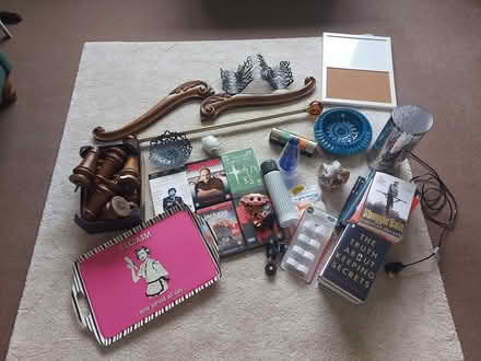 Photo of free Working lamp, wooden unit legs and carved pieces, tray, dvd (Muirhead DD2) #1