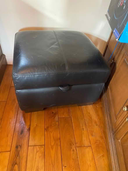 Photo of free 3 seater & 2 seater brown leather sofas plus foot stool (Cregrina LD1) #3