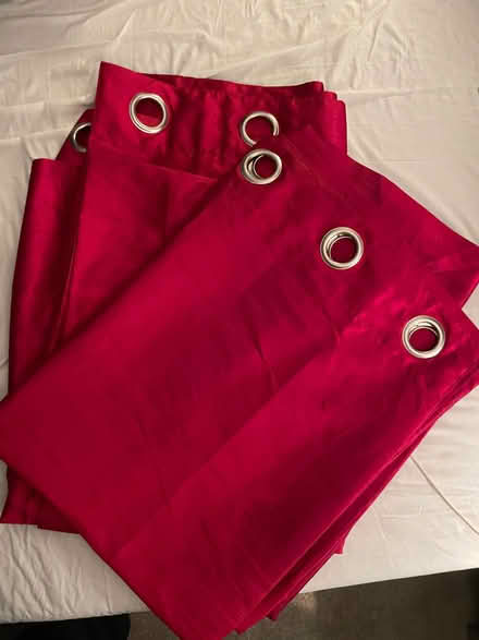 Photo of free 7ft long Red ring top pair of curtains (Woodhouse S13) #1