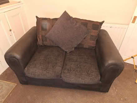 Photo of free 2 seater sofa, faux leather and velor type cushions (New Bilton CV21) #1