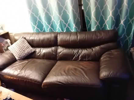 Photo of free Brown leather sofa (Wicklow Town) #1