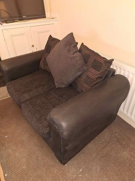 Photo of free 2 seater sofa, faux leather and velor type cushions (New Bilton CV21) #2