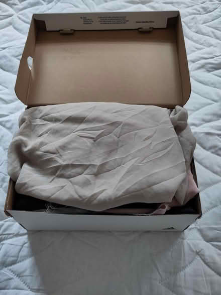 Photo of free Shoe box with fabric remnants (L1 Liverpool City Centre) #1