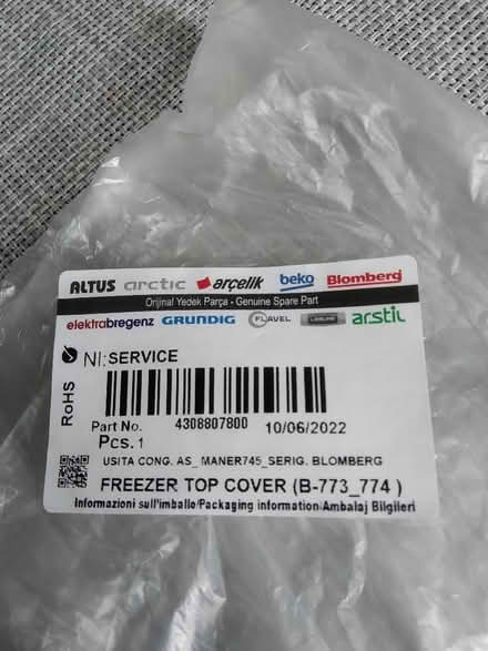 Photo of free Fridge freezer top freezer flap (Allerton L18) #1
