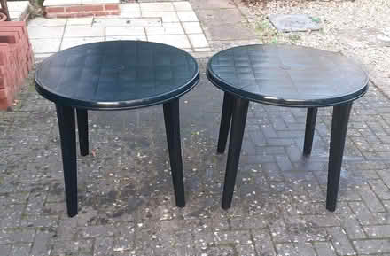 Photo of free Two Garden Tables - Green Plastic (Petersfield GU31) #1