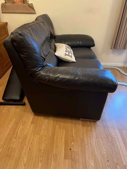Photo of free 2 Next Brown Leather Sofas & Matching Leather Stool (Mill Green AL7) #4
