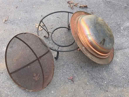 Photo of free Copper Fire Bowl, Iron Base& Screen (Pound Ridge) #4