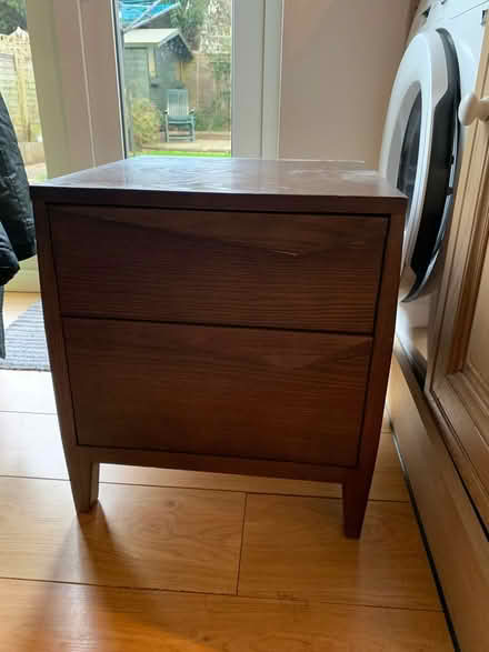 Photo of free Dark wood 2 drawe bedside table (Addlestone) #1