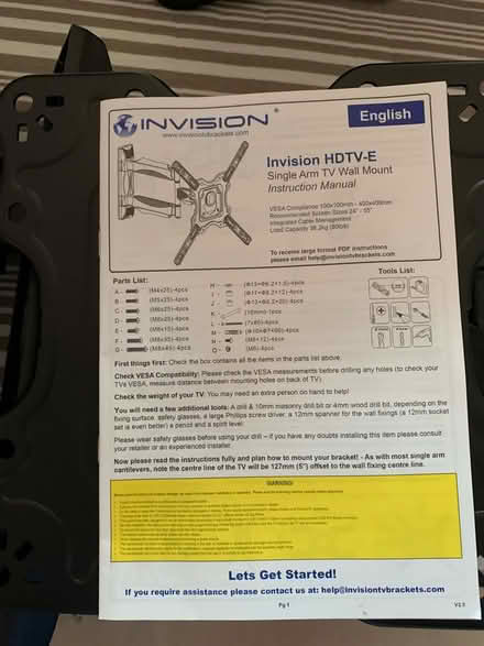 Photo of free TV wall mount (Helensburgh West) #2