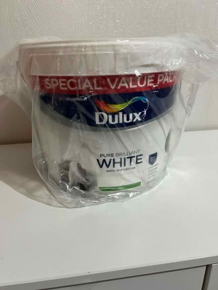 Photo of free New 7.5 litre Dulux white emulsion (Lime Gate OL8) #1
